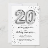 20e verjaardag - Zilveren ballonnen Kaart (Voorkant)