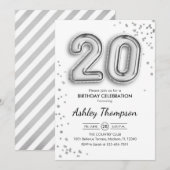 20e verjaardag - Zilveren ballonnen Kaart (Voorkant / Achterkant)