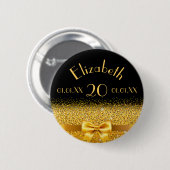 20e verjaardag zwart goudmonogram ronde button 5,7 cm (Voorkant /achterkant)