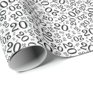 20e verjaardag zwart-wit nummerpatroon 20 cadeaupapier