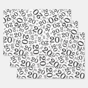 20e verjaardag zwart/wit Random Number Pattern Inpakpapier Vel