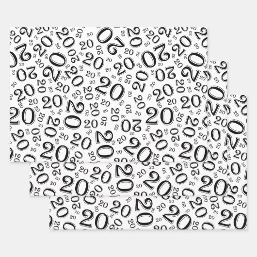 20e verjaardag zwart/wit Random Number Pattern Inpakpapier Vel (Set)