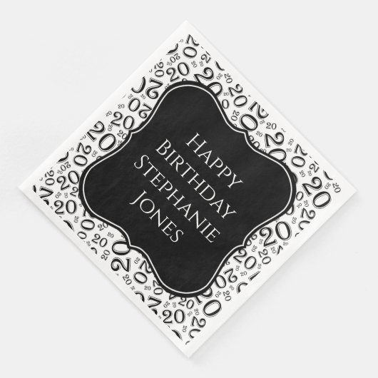 20e verjaardag zwart/wit Random Number Pattern Servet (Hoek)