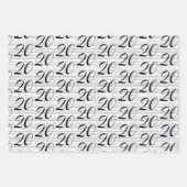 20e verjaardag zwart wit typografie nummers inpakpapier vel (Voorkant 2)