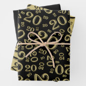 20e verjaardag zwart-witpatroon en Gold-nummerpatr Inpakpapier Vel (In situ)