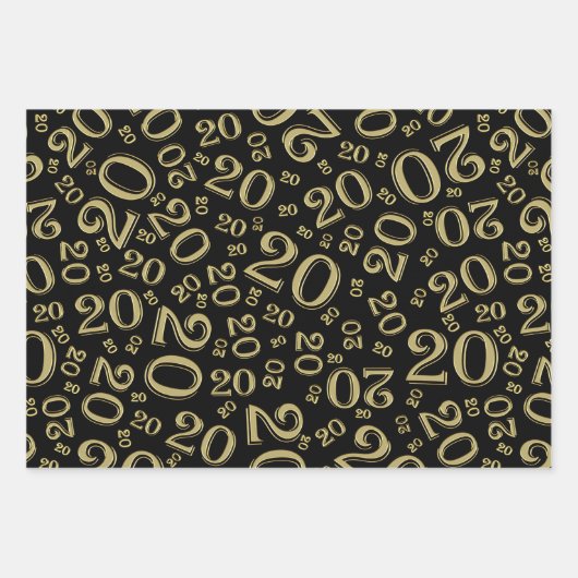 20e verjaardag zwart-witpatroon en Gold-nummerpatr Inpakpapier Vel (Voorkant)
