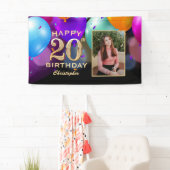 20e verjaardag Zwarte en gouden ballonnen Foto Spandoek (Insitu)