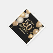 20e verjaardag Zwarte en gouden ballonnen Servet (Hoek)