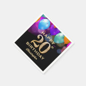 20e verjaardag Zwarte en gouden ballonnen Servet (Hoek)