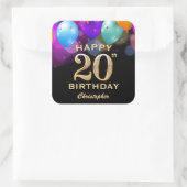 20e verjaardag Zwarte en gouden ballonnen Vierkante Sticker (Tas)