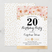 20e verjaardagsfeest - Gouden Bloemen Kaart (Voorkant / Achterkant)