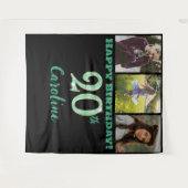 20e verjaardagsfeest, Green Glitter & 3 foto's Wandkleed (Voorkant (horizontaal))