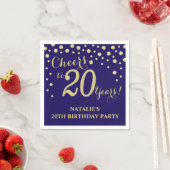 20e Verjaardagsfeest Marine Blauwe en Gouden Diama Servet (Insitu)