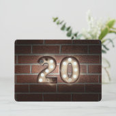 20e verjaardagsfeest-marquee lichten op baksteen kaart (Staand voorkant)