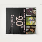 20e verjaardagsfeest, Roos Gold Glitter & 3 foto's Wandkleed (Voorkant (horizontaal))