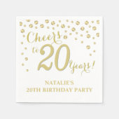 20e verjaardagsfeest Witte en Gouden Diamanten Ser Servet (Voorkant)