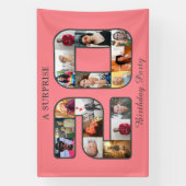 20e verjaardagsfeestje fotocollage blush roze spandoek (Verticaal)
