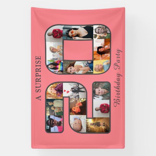 20e verjaardagsfeestje fotocollage blush roze spandoek (Verticaal)