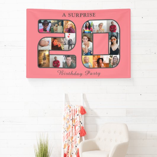 20e verjaardagsfeestje fotocollage blush roze spandoek (Insitu)