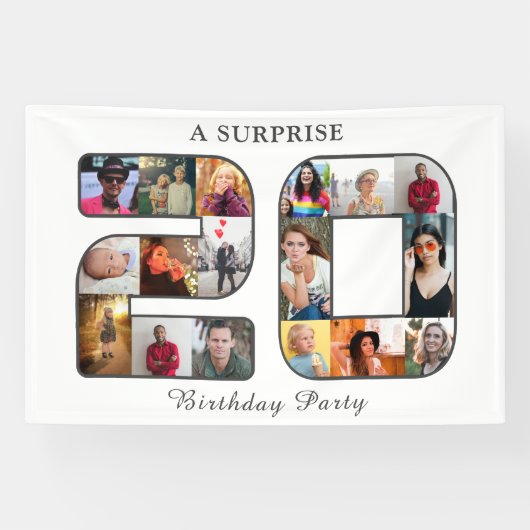 20e verjaardagsfeestje fotocollage spandoek (Horizontaal)