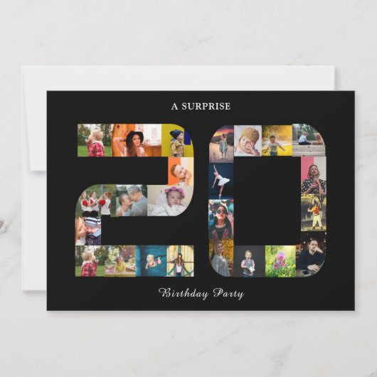 20e verjaardagsfeestje fotocollage zwart wit kaart (Voorkant)
