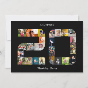 20e verjaardagsfeestje fotocollage zwart wit kaart