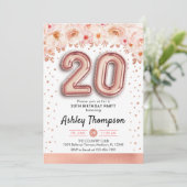 20e verjaardagsfeestje - Roos gouden ballonnen Kaart (Staand voorkant)