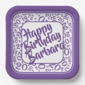 20e Verjaardagsfeestnummer Patroon Paarse Wit Papieren Bordje (Voorkant)