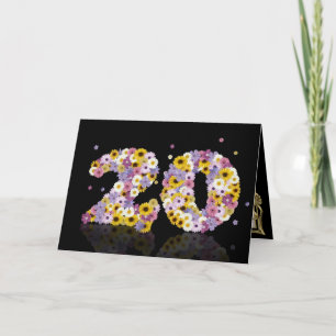 20e verjaardagskaart met bloemen letters kaart