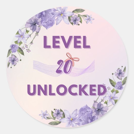 20e verjaardagssticker – level 20 ontgrendeld ronde sticker (Voorkant)