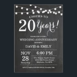 20e Wedding Jubileum Uitnodiging Chalkboard<br><div class="desc">20e uitnodiging tot het Jubileum van het huwelijk. Chalkboard Achtergrond. Koord lichten. Zwart-Wit. 1e, 2e, 3e, 4e, 5e, 10e, 15e, 20e, 25e, 30e, 35e, 40e, 45e, 50e, 55e, 60e, 65e, 70e, 75e, 80e, om het even welke jaren. Volwassen verjaardag. Vrouw of Man Man Birthday Party. Voor verdere aanpassing, te klikken...</div>