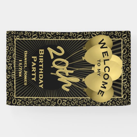 20e welkomstpatroon zwart & Gold Random Number 20 Spandoek (Horizontaal)