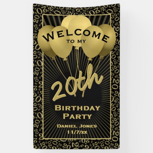 20e welkomstpatroon zwart & Gold Random Number 20 Spandoek (Verticaal)