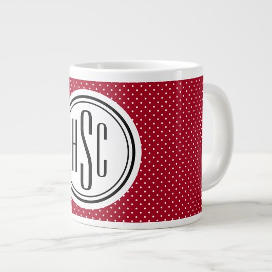 20oz Grote Monogram Rode & Witte Zwitserse Stippen Grote Koffiekop (Voorkant rechts)