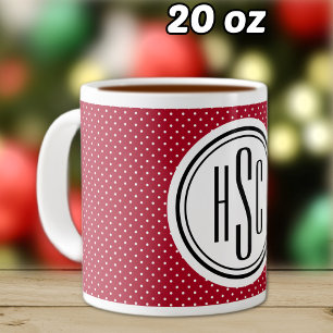 20oz Grote Monogram Rode & Witte Zwitserse Stippen Koffiekop