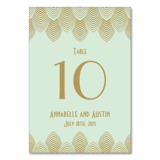  20's Art Deco Scallop Trouwtafel Nummer Kaart (Voorkant)