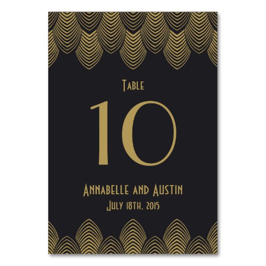 20's Art Deco Scallop Trouwtafel Nummer Kaart (Voorkant)