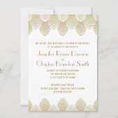  20's Art Deco Scallop White Gold Wedding Kaart (Voorkant)