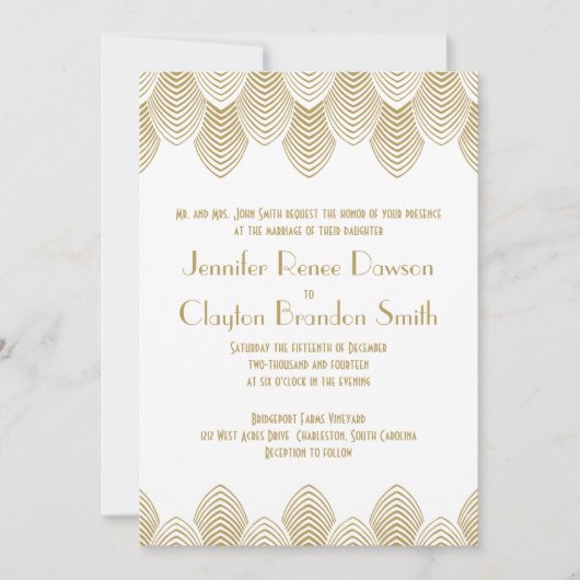  20's Art Deco Scallop White Gold Wedding Kaart (Voorkant)