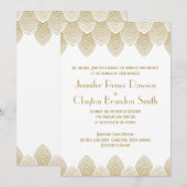  20's Art Deco Scallop White Gold Wedding Kaart (Voorkant / Achterkant)