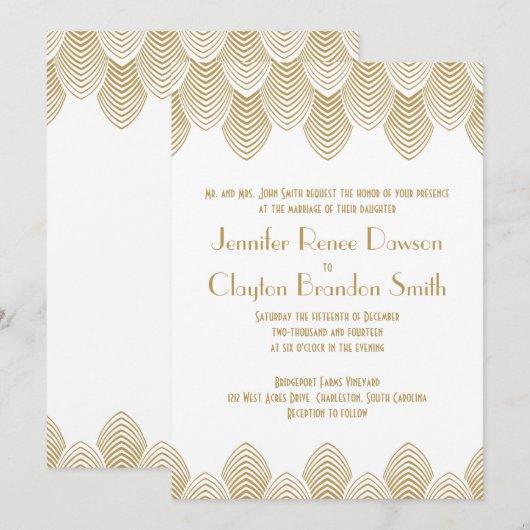  20's Art Deco Scallop White Gold Wedding Kaart (Voorkant / Achterkant)