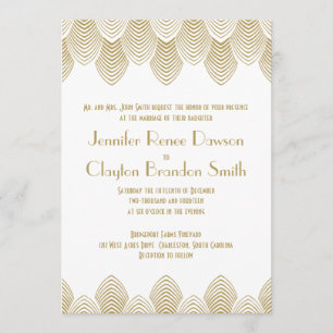 20's Art Deco Scallop White Gold Wedding Kaart