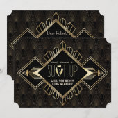  20s Gold Black Art Deco Be My Ring Bearer Kaart (Voorkant / Achterkant)