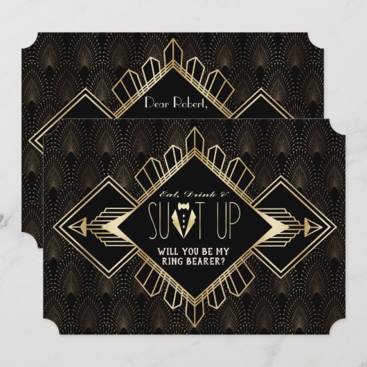  20s Gold Black Art Deco Be My Ring Bearer Kaart (Voorkant / Achterkant)