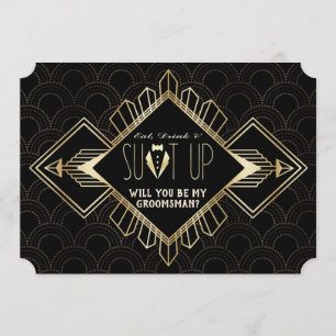 20s Gold Black Art Deco: Mijn Groomsman Kaart