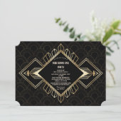  20s Gold Black Great Gatsby Nieuwjaar Kaart (Staand voorkant)