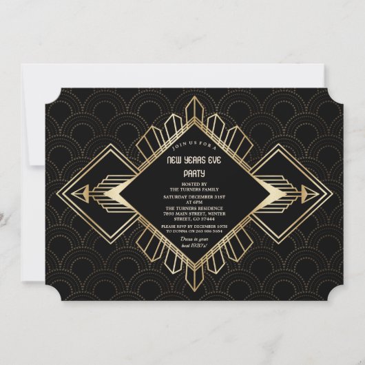  20s Gold Black Great Gatsby Nieuwjaar Kaart (Voorkant)