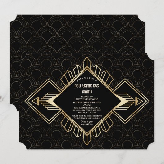  20s Gold Black Great Gatsby Nieuwjaar Kaart (Voorkant / Achterkant)