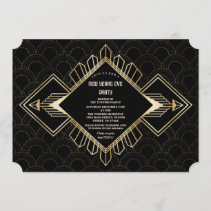  20s Gold Black Great Gatsby Nieuwjaar Kaart