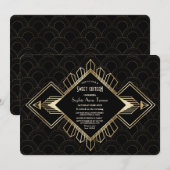 20s Gold Black Great Gatsby Sweet Sixteen Kaart (Voorkant / Achterkant)
